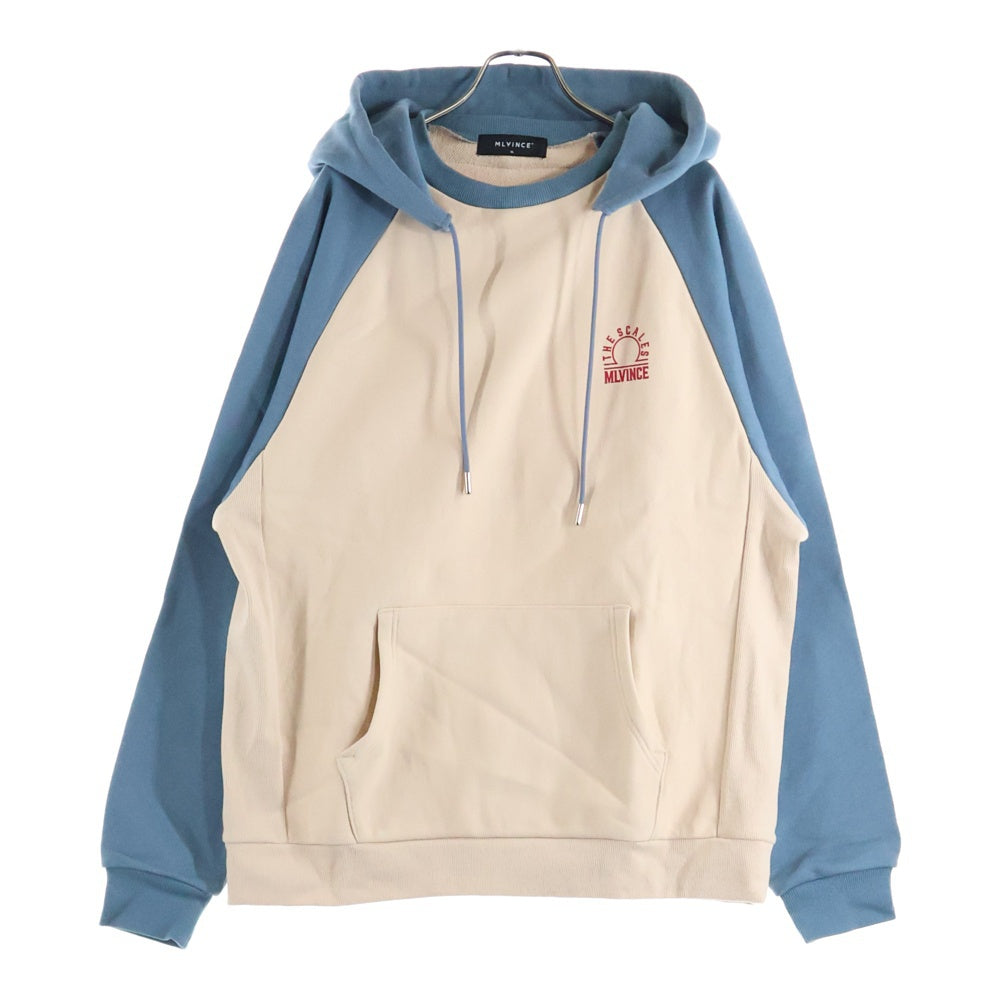 MLVINCE(メルヴィンス) scales logo raglan hoodie ロゴ プルオーバーフーディーパーカー ベージュ/ブルー