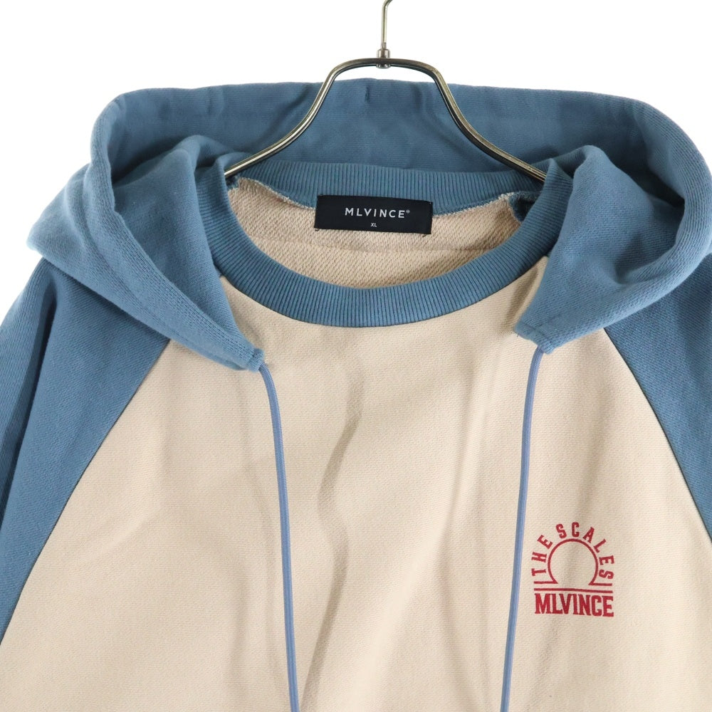 MLVINCE(メルヴィンス) scales logo raglan hoodie ロゴ プルオーバーフーディーパーカー ベージュ/ブルー