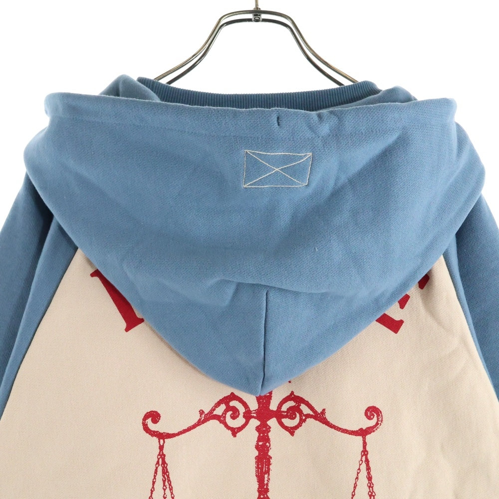 MLVINCE(メルヴィンス) scales logo raglan hoodie ロゴ プルオーバーフーディーパーカー ベージュ/ブルー