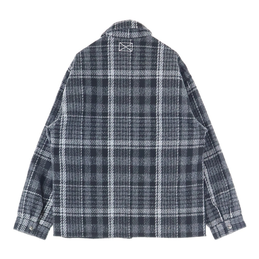 MLVINCE(メルヴィンス) 胸ポケット レザー ハンティング フランネル チェック シャツ ジャケット ブラック