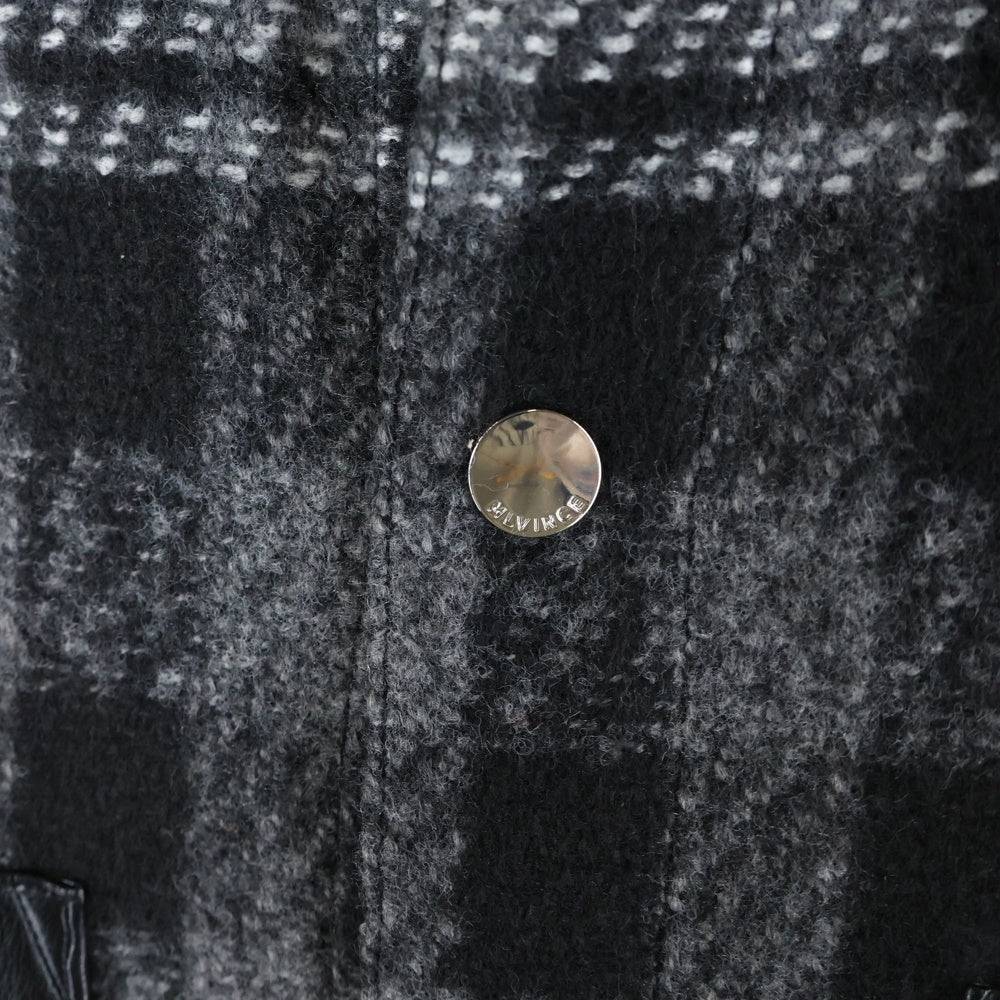 MLVINCE(メルヴィンス) 胸ポケット レザー ハンティング フランネル チェック シャツ ジャケット ブラック