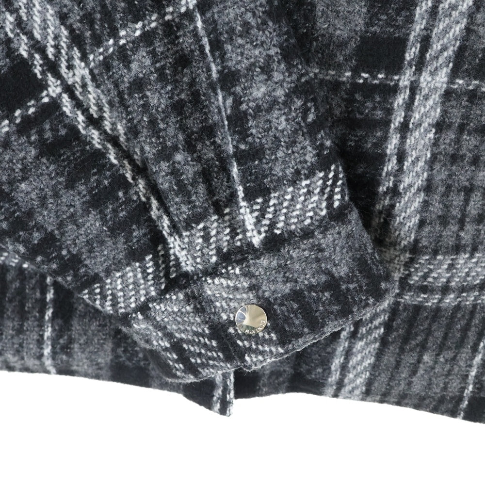 MLVINCE(メルヴィンス) 胸ポケット レザー ハンティング フランネル チェック シャツ ジャケット ブラック