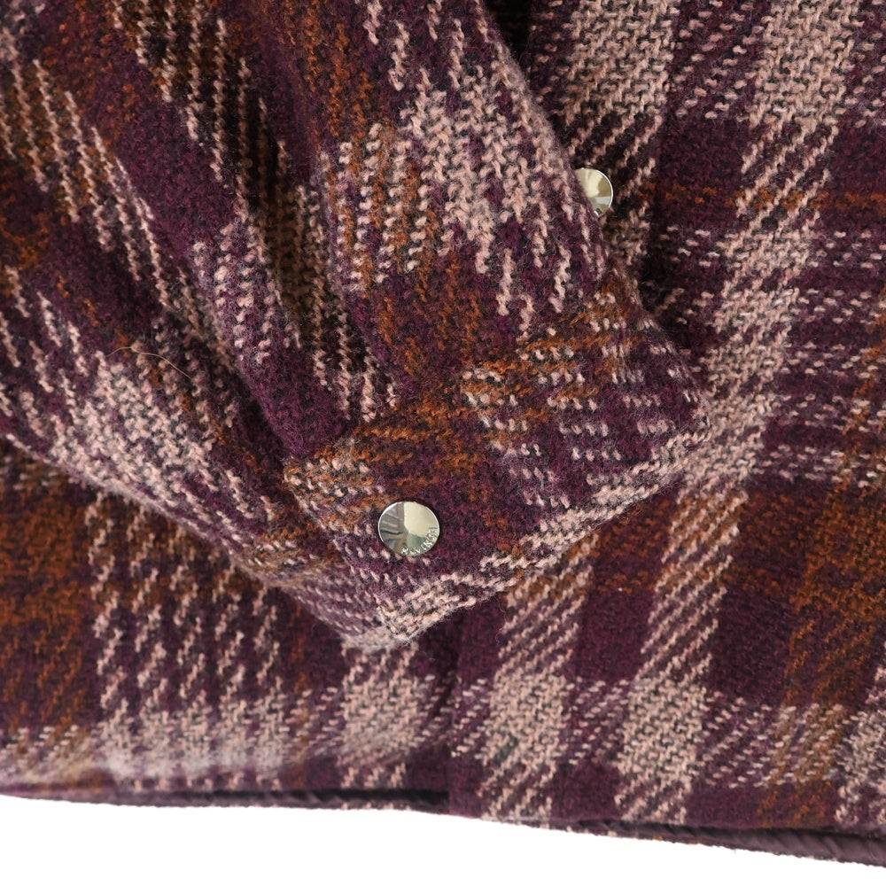 MLVINCE(メルヴィンス) 胸ポケット レザー ハンティング フランネル チェック シャツ ジャケット ブラック