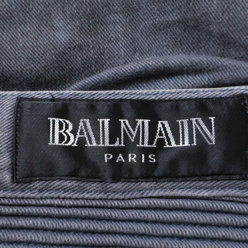 BALMAIN(バルマン) ダメージ加工 蛇腹バイカー デニムパンツ ジーンズ グレー