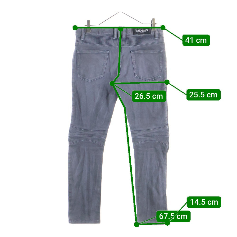 BALMAIN(バルマン) ダメージ加工 蛇腹バイカー デニムパンツ ジーンズ グレー