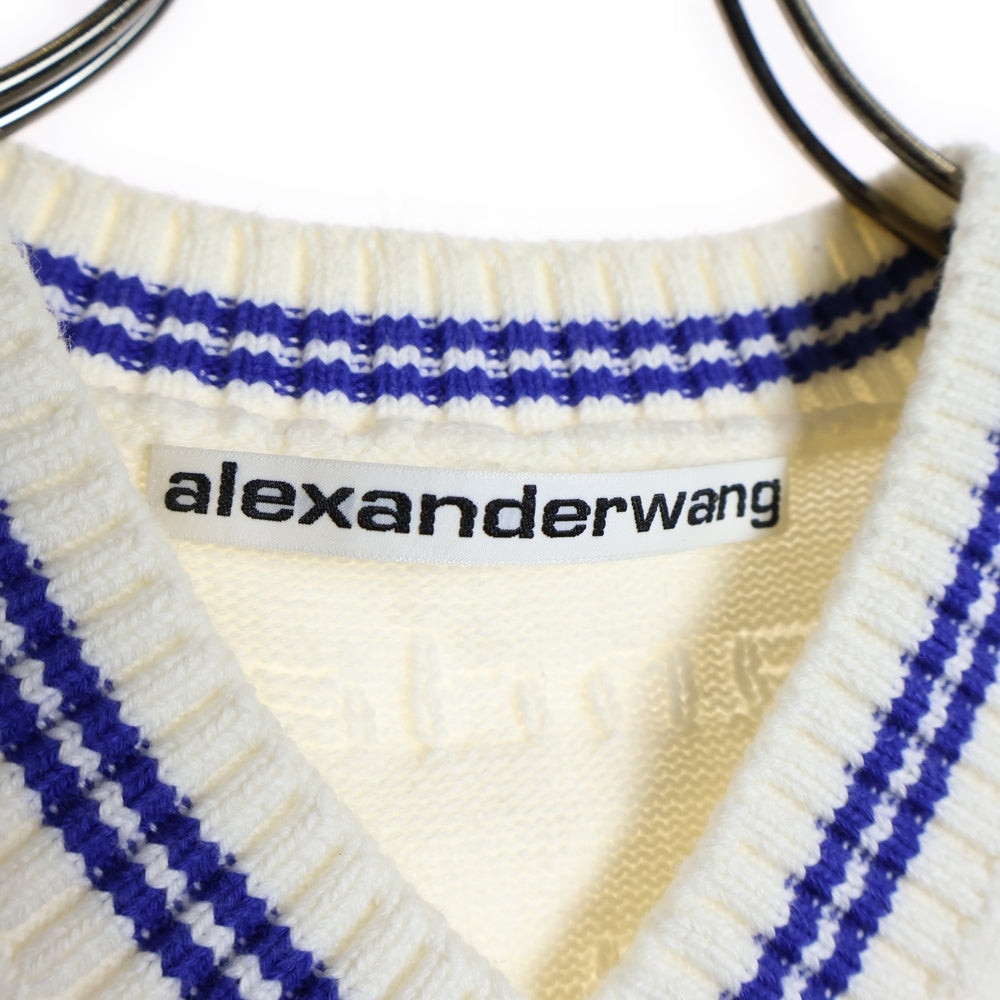 ALEXANDER WANG(アレキサンダーワン) ロゴショート丈 ライン ニットベスト ホワイト/ブルー レディース 1KC3231051