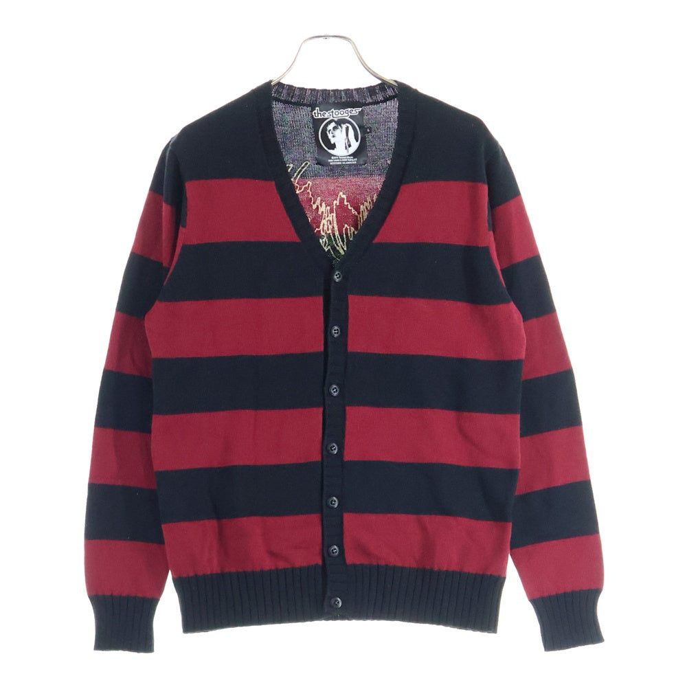 HYSTERIC GLAMOUR(ヒステリックグラマー) ボーダーニットカーディガン 刺繍バックデザイン レッド/ブラック 0201ND03