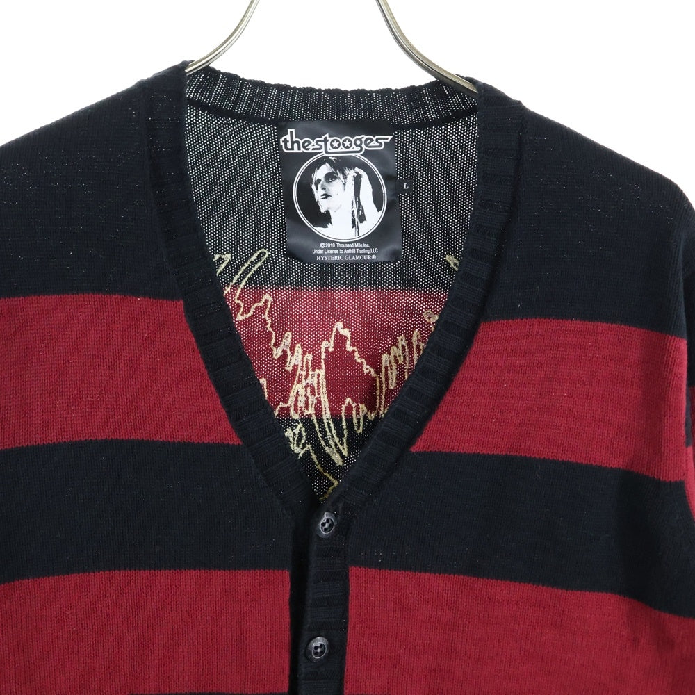 HYSTERIC GLAMOUR(ヒステリックグラマー) ボーダーニットカーディガン 刺繍バックデザイン レッド/ブラック 0201ND03