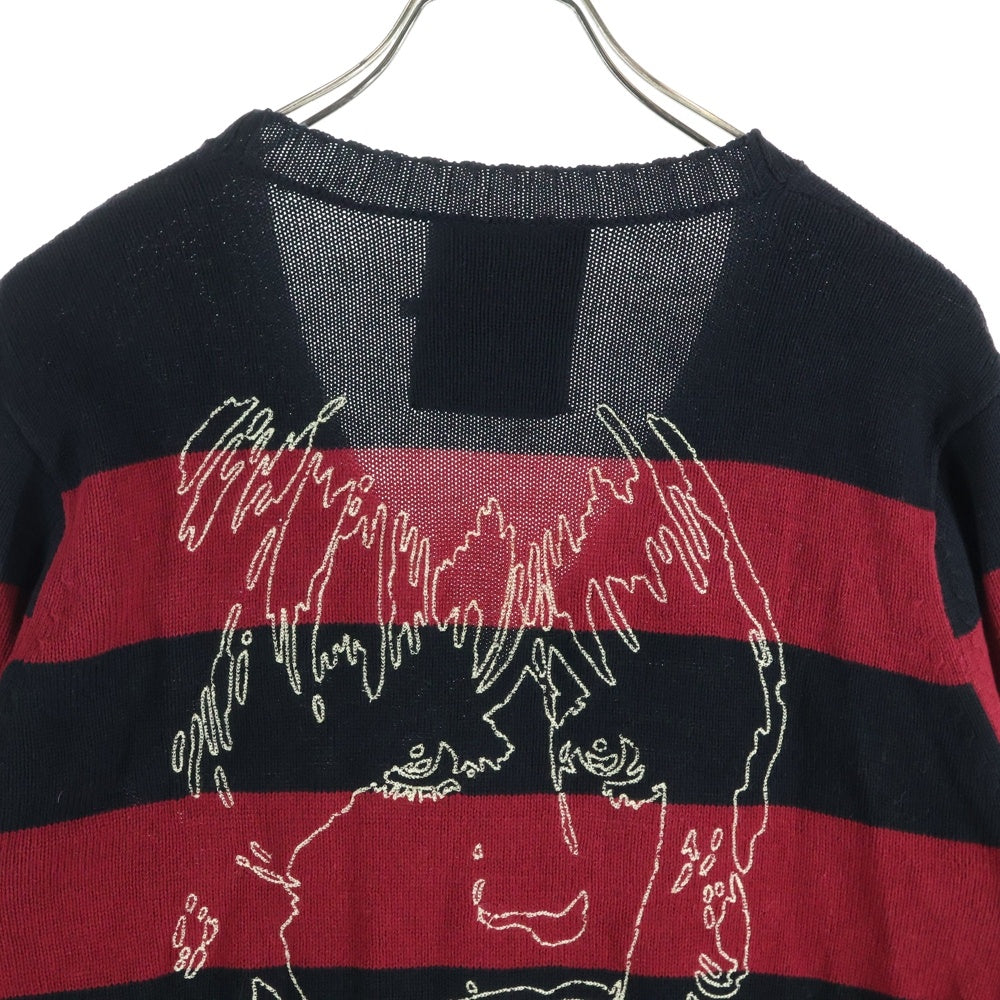 HYSTERIC GLAMOUR(ヒステリックグラマー) ボーダーニットカーディガン 刺繍バックデザイン レッド/ブラック 0201ND03