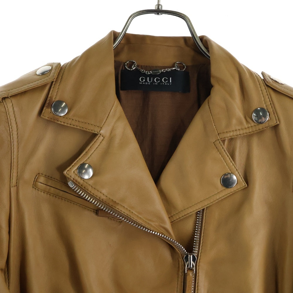 GUCCI(グッチ) ホースビット付き レザー ダブルライダースジャケット ブラウン レディース 235530 NX272