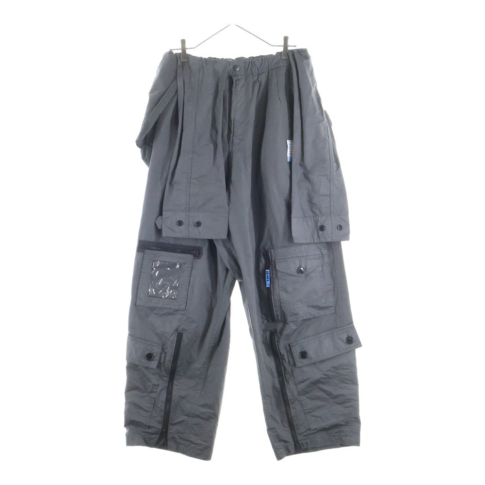 MIHARA YASUHIRO(ミハラヤスヒロ) 23AW Cloth Paratrooper Trousersパラシュートパンツ 変形 ロング ワイドパンツ ブラック A11PT041
