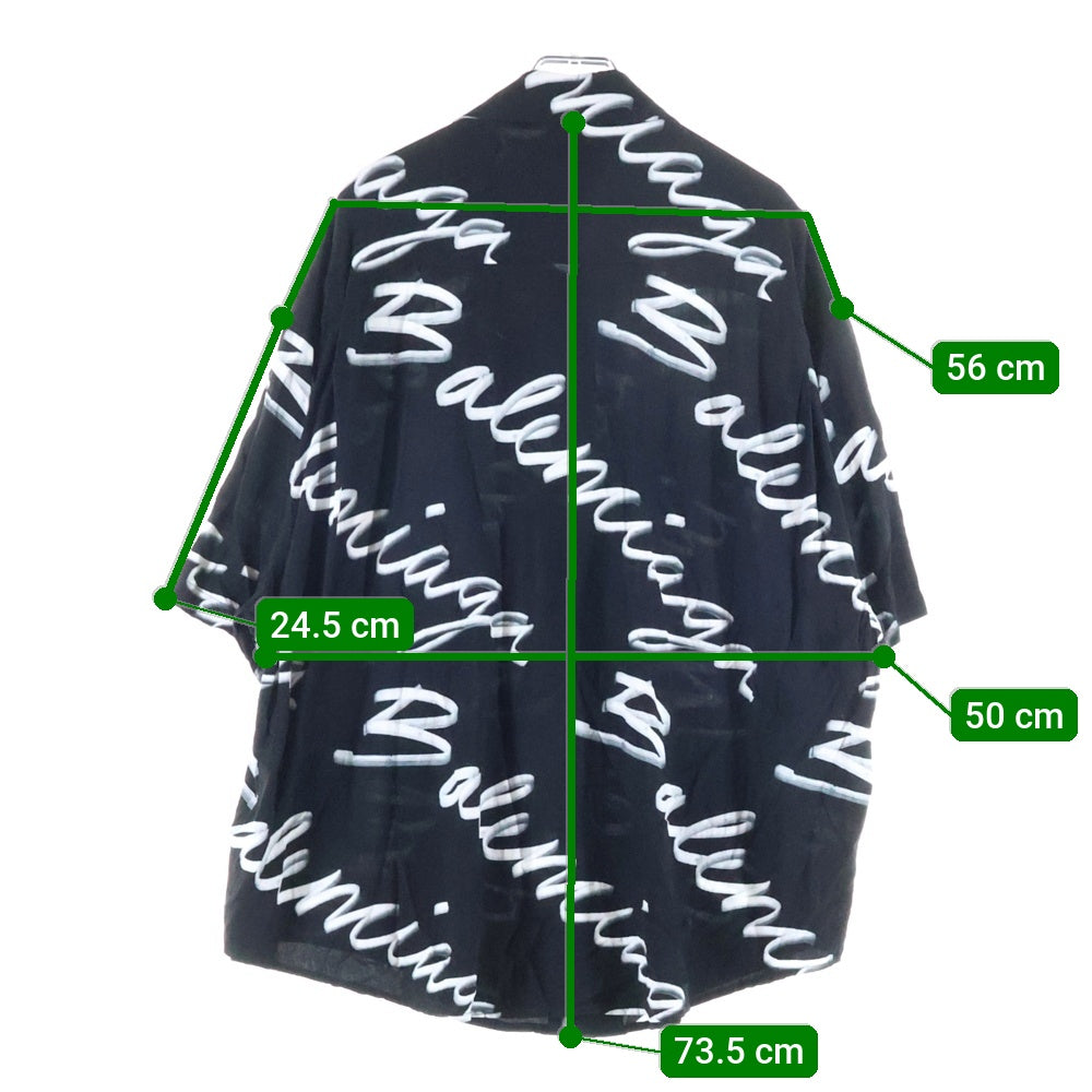 BALENCIAGA(バレンシアガ) 23AW 総柄ロゴ シルク半袖シャツ ブラック/ホワイト 681813