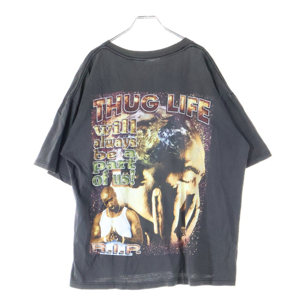 VINTAGE(ヴィンテージ) 90's 2PAC IN MEMORY OF SHAKUR THUG LIFE BOOTLEG ツーパック ラップT ブート フェード 両面プリント 半袖Tシャツ ブラック