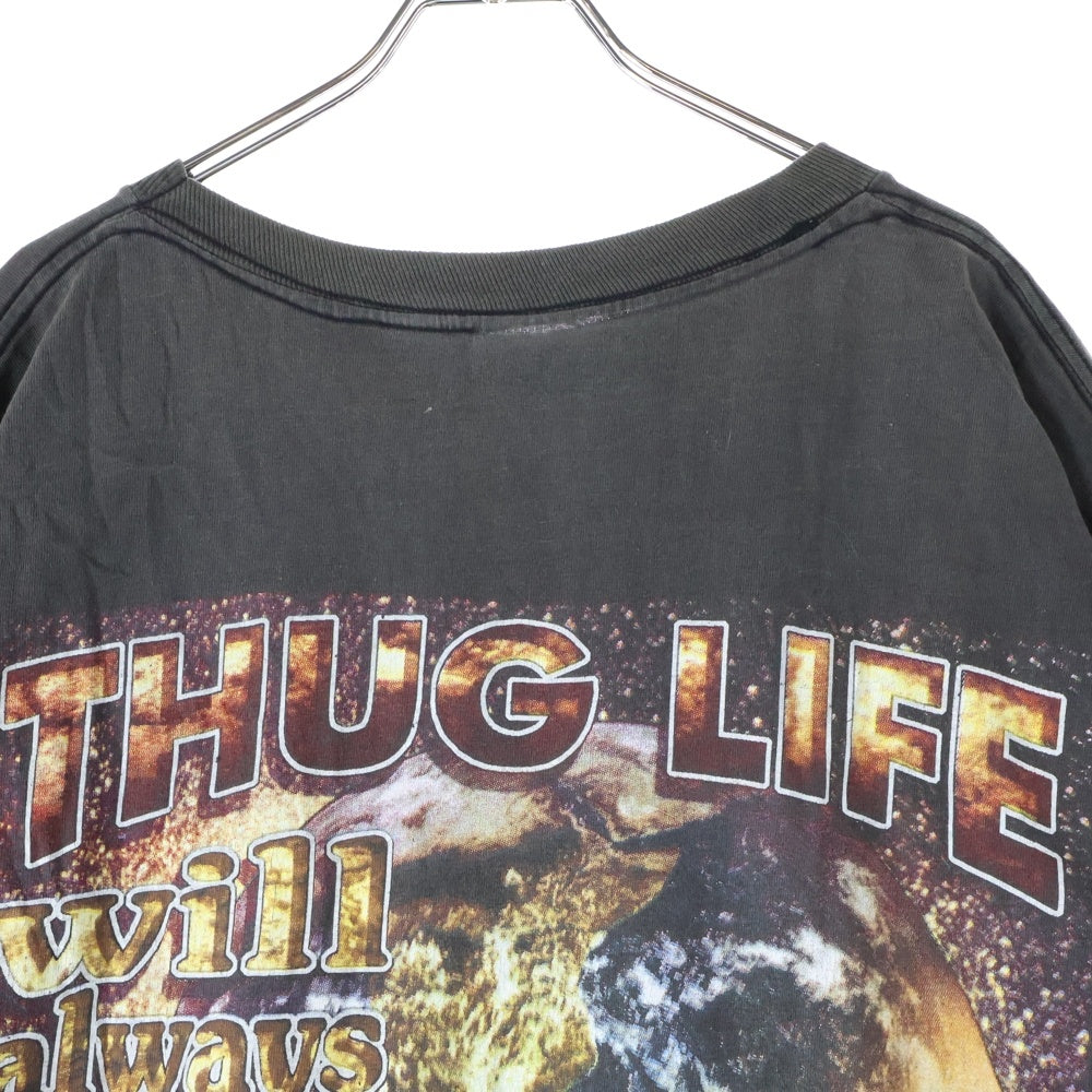VINTAGE(ヴィンテージ) 90's 2PAC IN MEMORY OF SHAKUR THUG LIFE BOOTLEG ツーパック ラップT ブート フェード 両面プリント 半袖Tシャツ ブラック