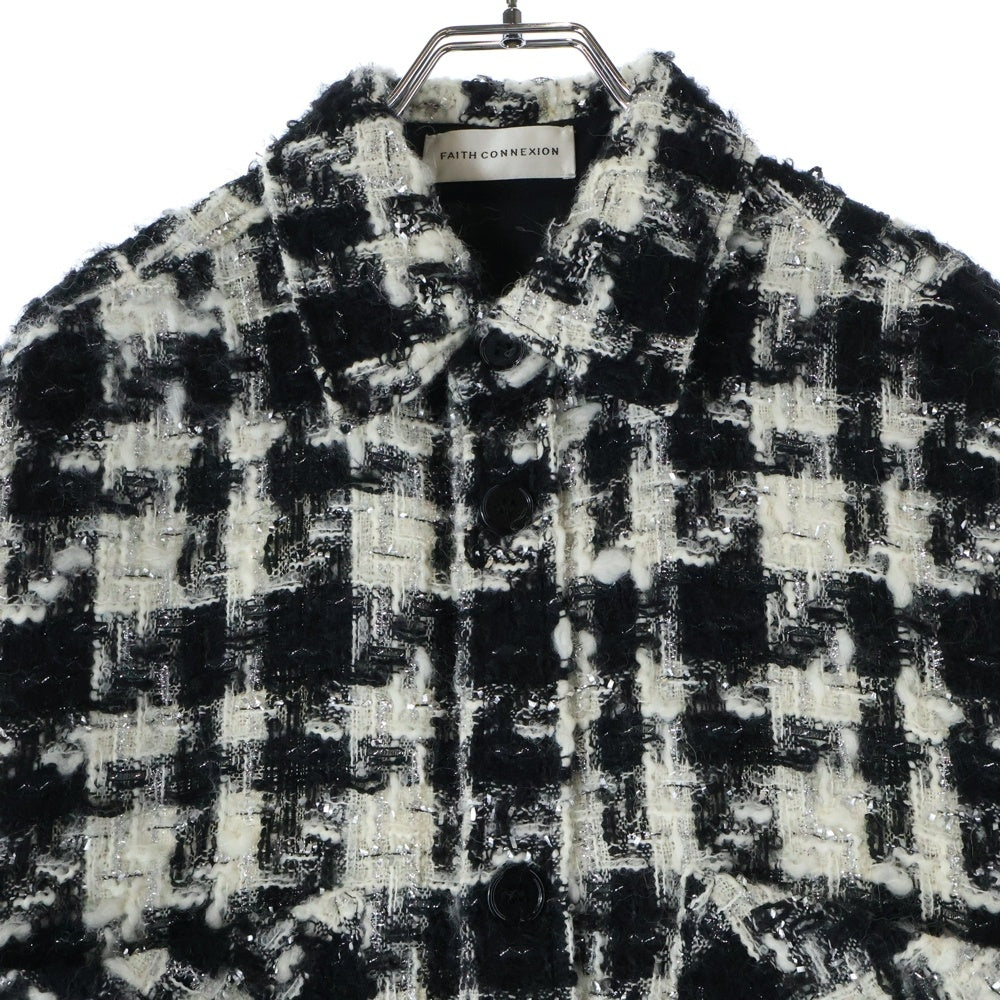 FAITH CONNEXION(フェイスコネクション) Oversized Metallic Tweed Overshirt オーバーサイズ メタリック ツイード オーバーシャツ ジャケット ホワイト/ブラック X1819T00420