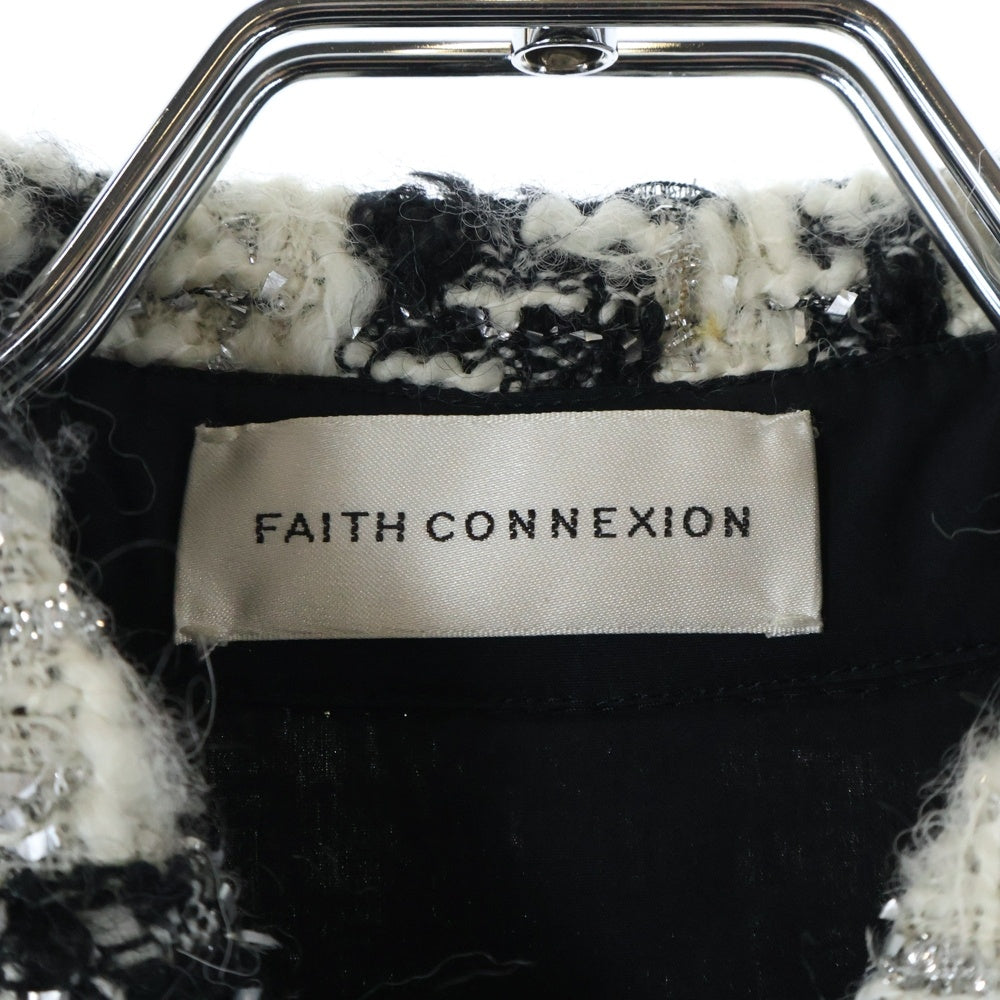 FAITH CONNEXION(フェイスコネクション) Oversized Metallic Tweed Overshirt オーバーサイズ メタリック ツイード オーバーシャツ ジャケット ホワイト/ブラック X1819T00420