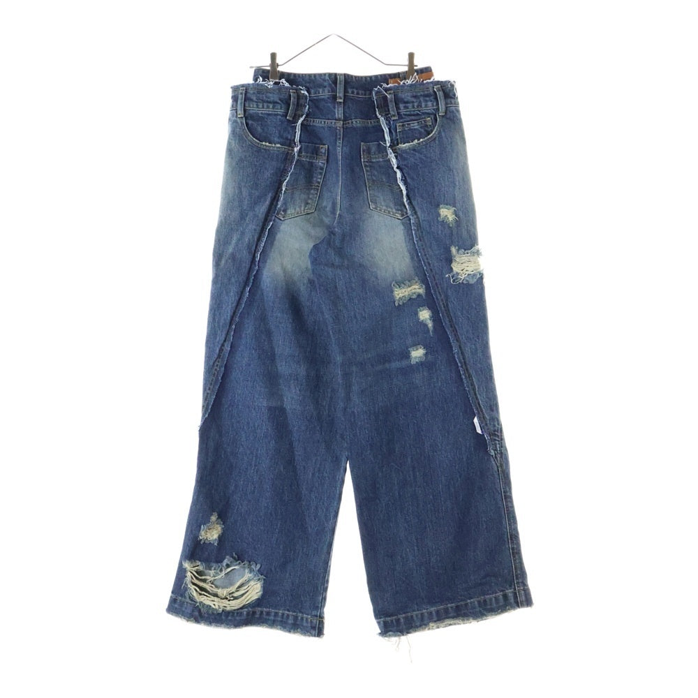 ADER ERROR(アーダーエラー) ダメージ加工 ドッキング バギーデニム パンツ インディゴ