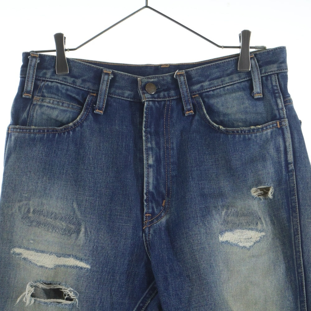 UNUSED(アンユーズド) ダメージ加工 ストレート デニム パンツ インディゴ