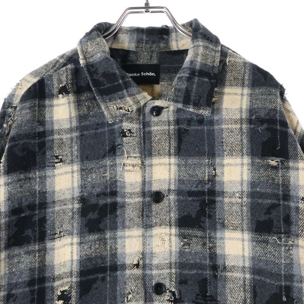 Danke Schon(ダンケシェーン) W-POCKET DAMAGE CHECK SHIRTS ダブルポケット ダメージ チェック 長袖シャツ ロングシャツ M2525010TS-LHO ブラック