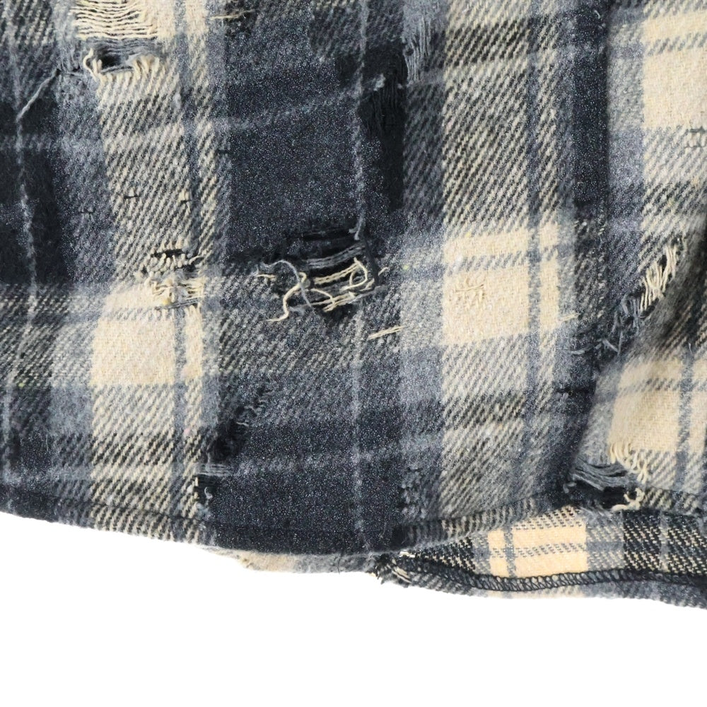 Danke Schon(ダンケシェーン) W-POCKET DAMAGE CHECK SHIRTS ダブルポケット ダメージ チェック 長袖シャツ ロングシャツ M2525010TS-LHO ブラック