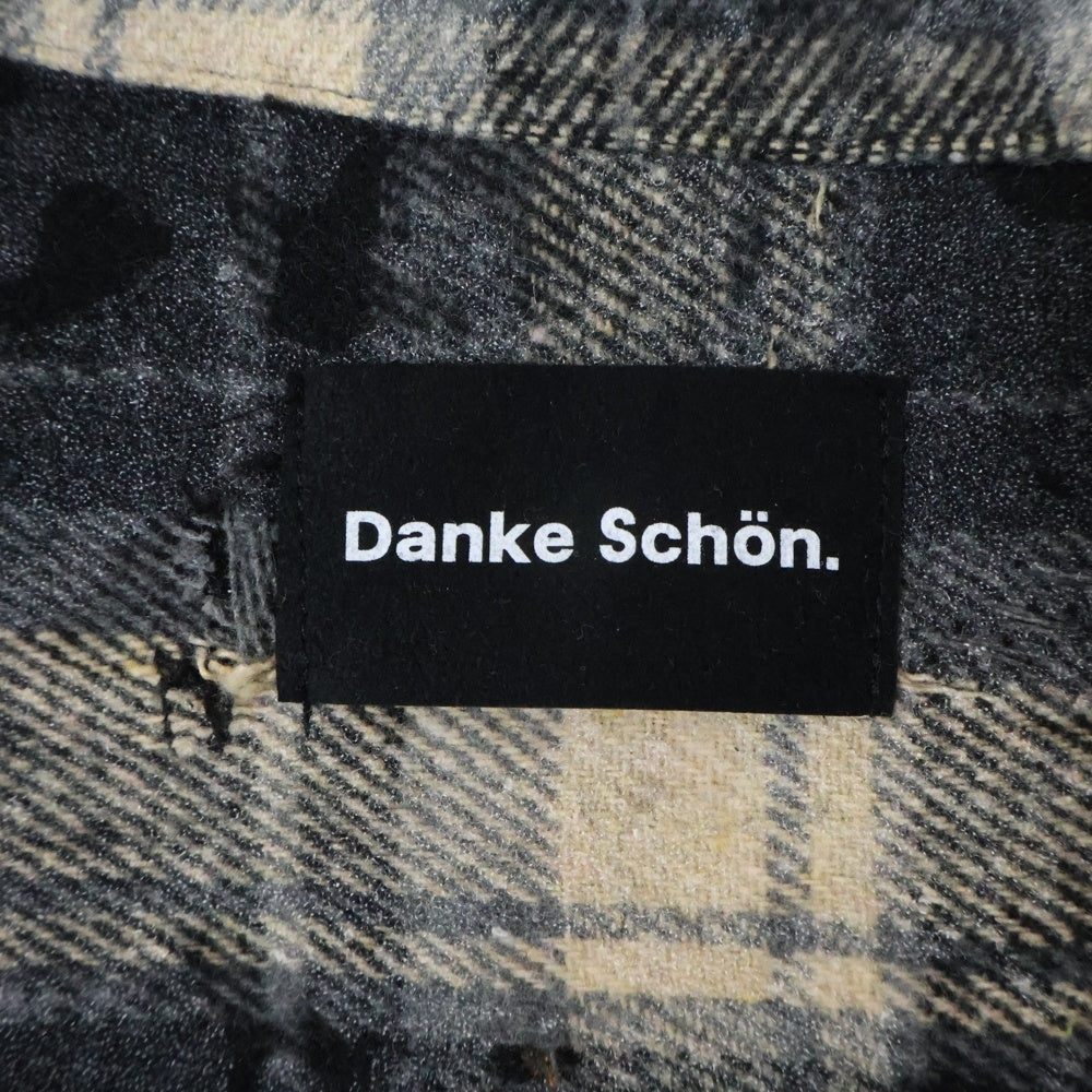 Danke Schon(ダンケシェーン) W-POCKET DAMAGE CHECK SHIRTS ダブルポケット ダメージ チェック 長袖シャツ ロングシャツ M2525010TS-LHO ブラック