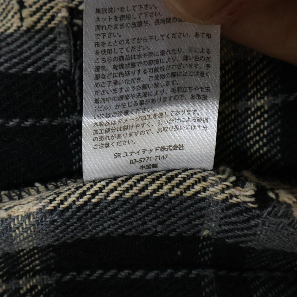 Danke Schon(ダンケシェーン) W-POCKET DAMAGE CHECK SHIRTS ダブルポケット ダメージ チェック 長袖シャツ ロングシャツ M2525010TS-LHO ブラック