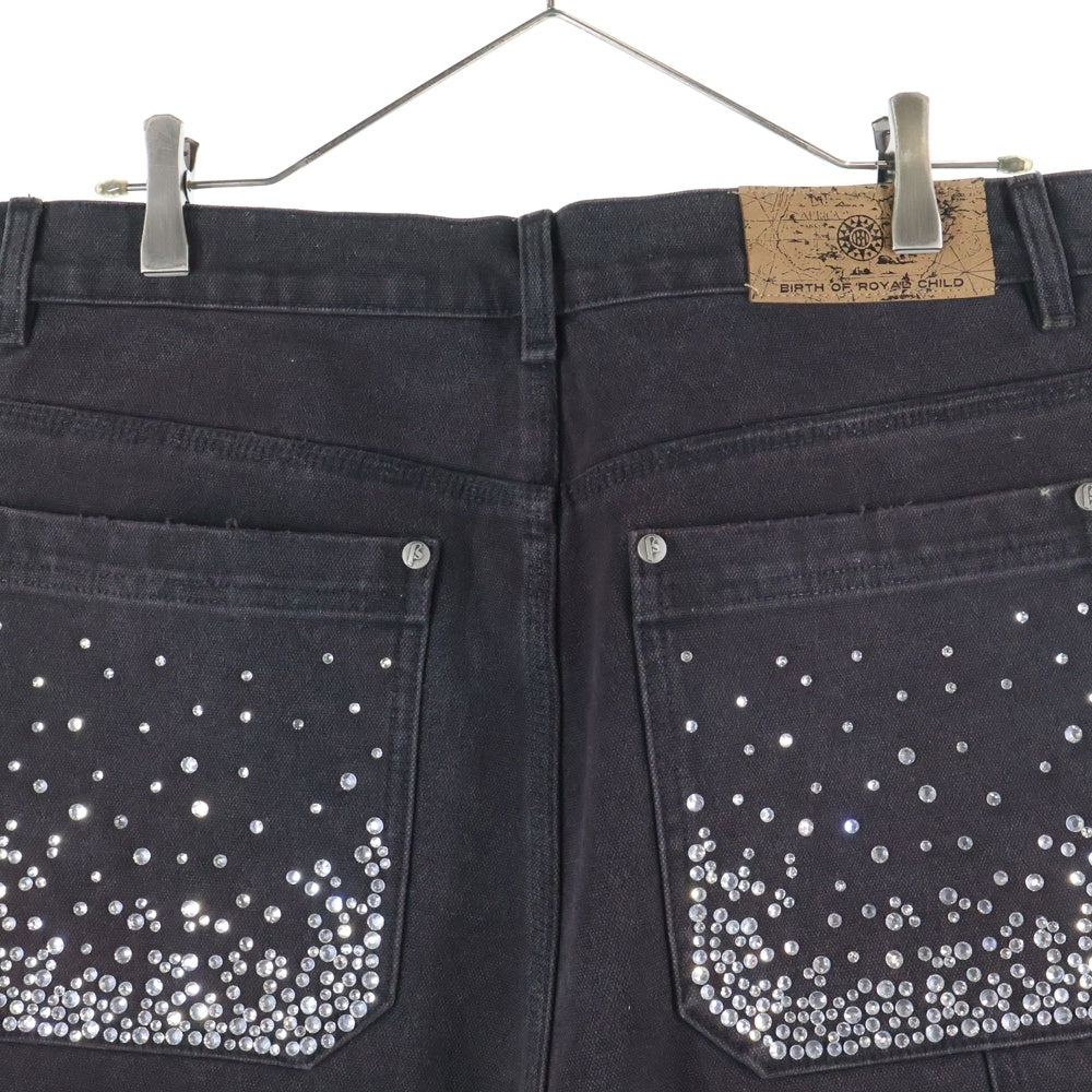 BIRTH OF ROYAL CHILD(バースオブロイヤルチャイルド) REDIAL 20K DIAMOND JORTS ラインストーン付きデニムショーツ ハーフパンツ ブラック