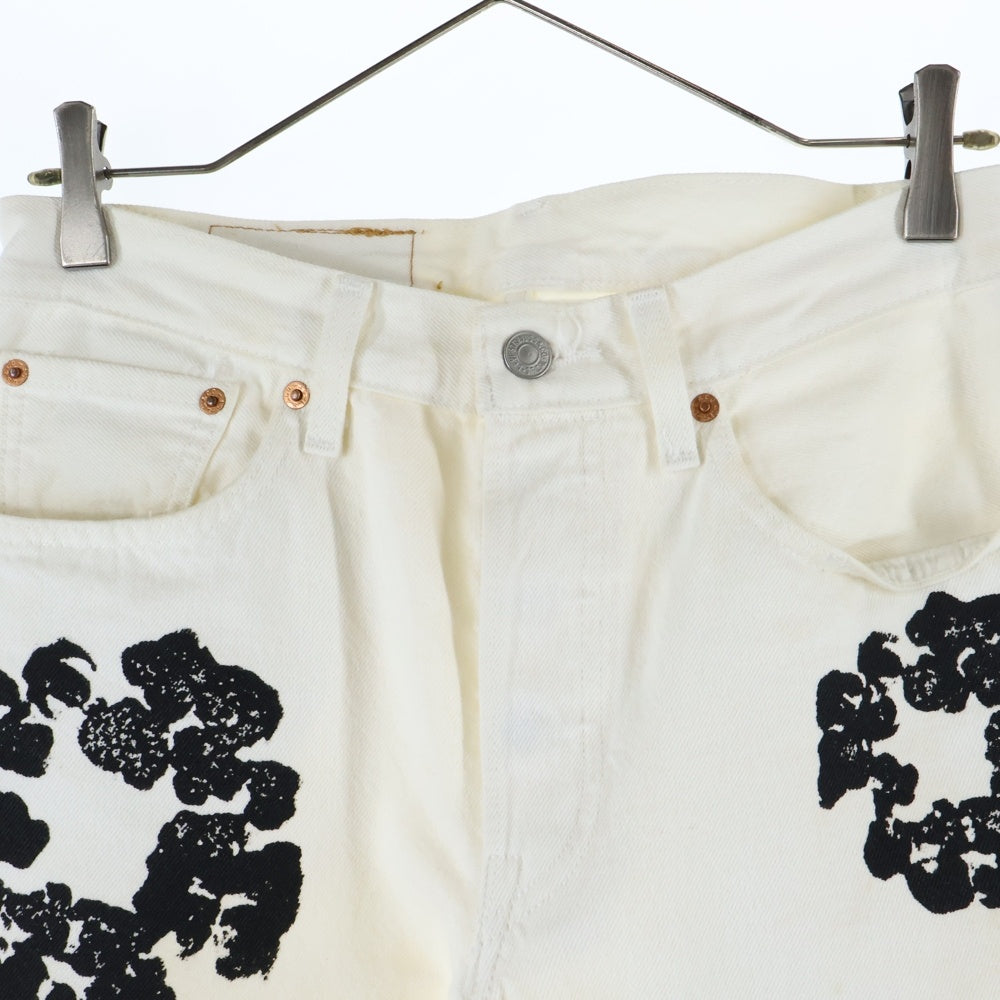 DENIM TEARS(デニムティアーズ) ×Levi's 501 Denim Pants リーバイス 花柄デニムパンツ ジーンズ ホワイト/ブラック PC9-A1592-0004