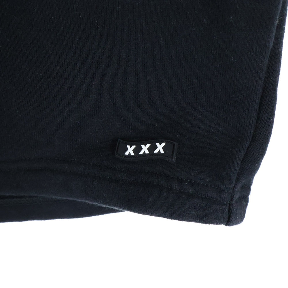 GOD SELECTION XXX(ゴッドセレクショントリプルエックス) ワッペンロゴ スウェットハーフパンツ ショーツ ブラック