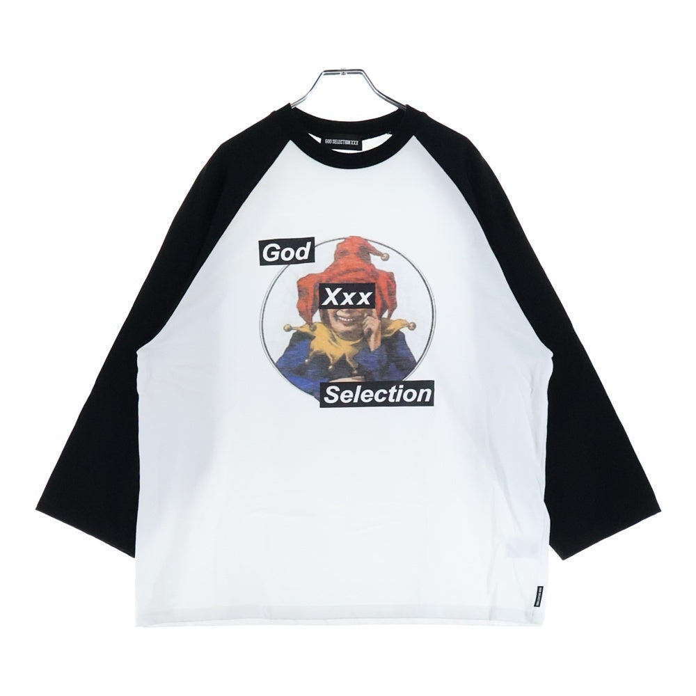 GOD SELECTION XXX(ゴッドセレクショントリプルエックス) フロントロゴ ラグラン 七分丈Tシャツ カットソー ブラック/ホワイト