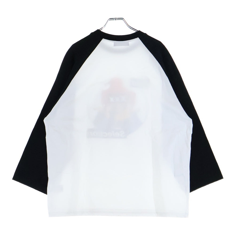 GOD SELECTION XXX(ゴッドセレクショントリプルエックス) フロントロゴ ラグラン 七分丈Tシャツ カットソー ブラック/ホワイト