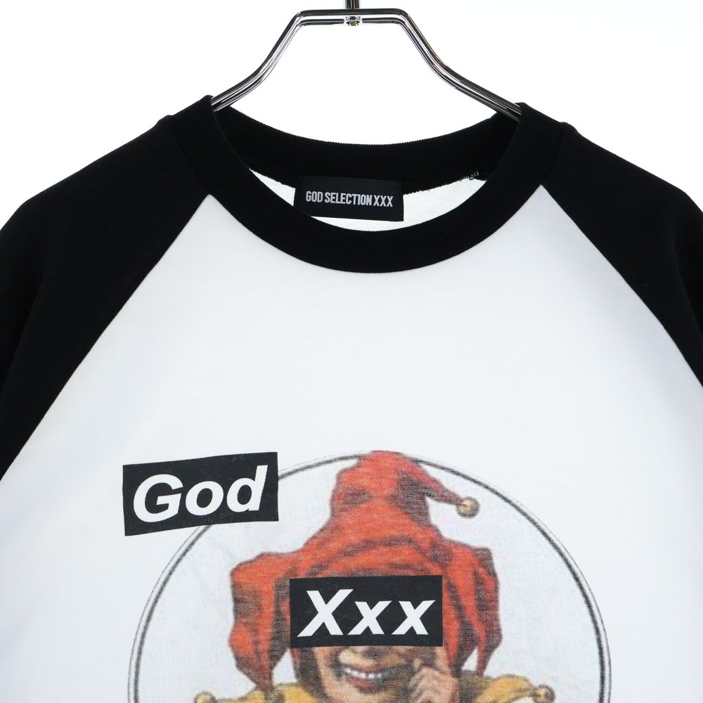 GOD SELECTION XXX(ゴッドセレクショントリプルエックス) フロントロゴ ラグラン 七分丈Tシャツ カットソー ブラック/ホワイト