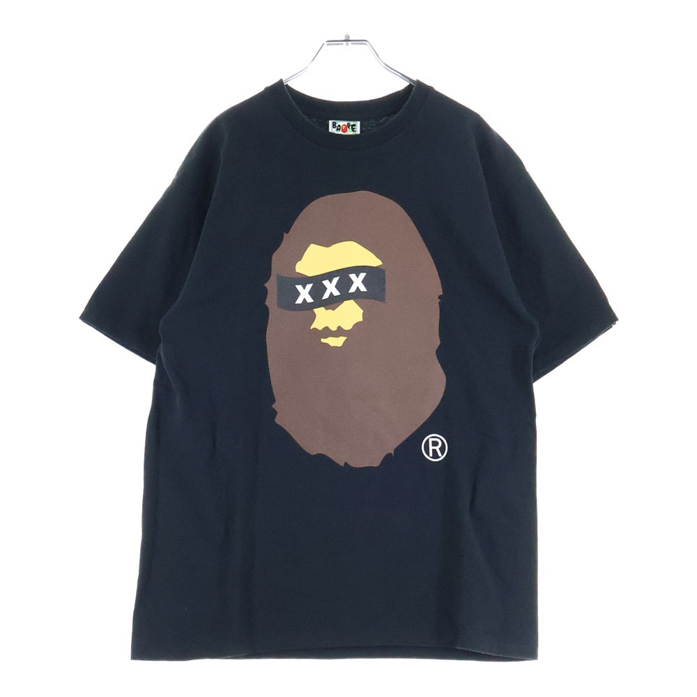 A BATHING APE(アベイシングエイプ) ×GOD SELECTION XXX ゴッドセレクション エイプヘッド プリントロゴ 半袖Tシャツ カットソー ブラック