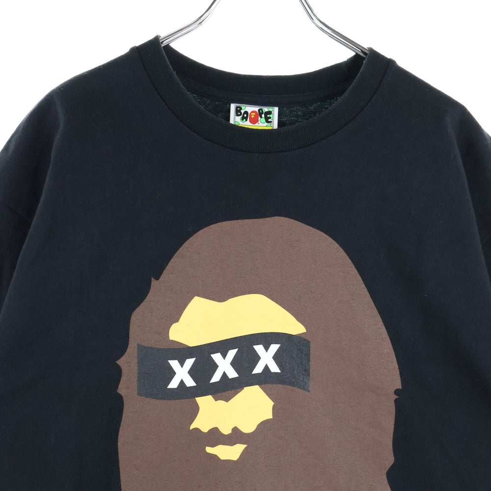 A BATHING APE(アベイシングエイプ) ×GOD SELECTION XXX ゴッドセレクション エイプヘッド プリントロゴ 半袖Tシャツ カットソー ブラック