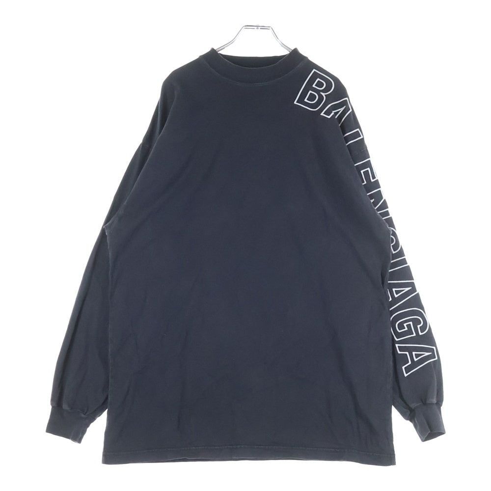 BALENCIAGA(バレンシアガ) 23AW ロゴ刺繡 ヴィンテージ加工 長袖Tシャツ ロングTシャツ ロングスリーブ ブラック 739027 TOVV6