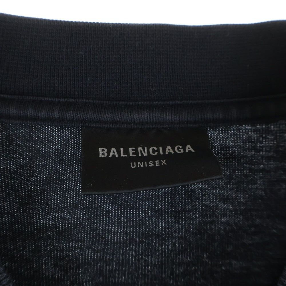 BALENCIAGA(バレンシアガ) 23AW ロゴ刺繡 ヴィンテージ加工 長袖Tシャツ ロングTシャツ ロングスリーブ ブラック 739027 TOVV6
