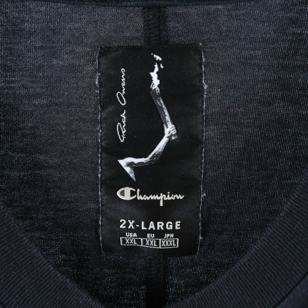 Rick Owens(リックオウエンス) 22SS ×Chanpion TOMMY TEE チャンピオン トミー フロント刺繍半袖Tシャツ カットソー ブラック CM01B7926-CHJEG
