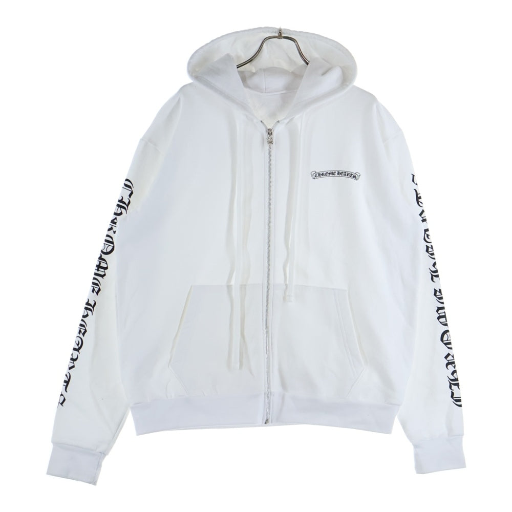CHROME HEARTS(クロムハーツ) スクロールラベル バックラベルプリント 袖ロゴ ジップアップ パーカー ホワイト