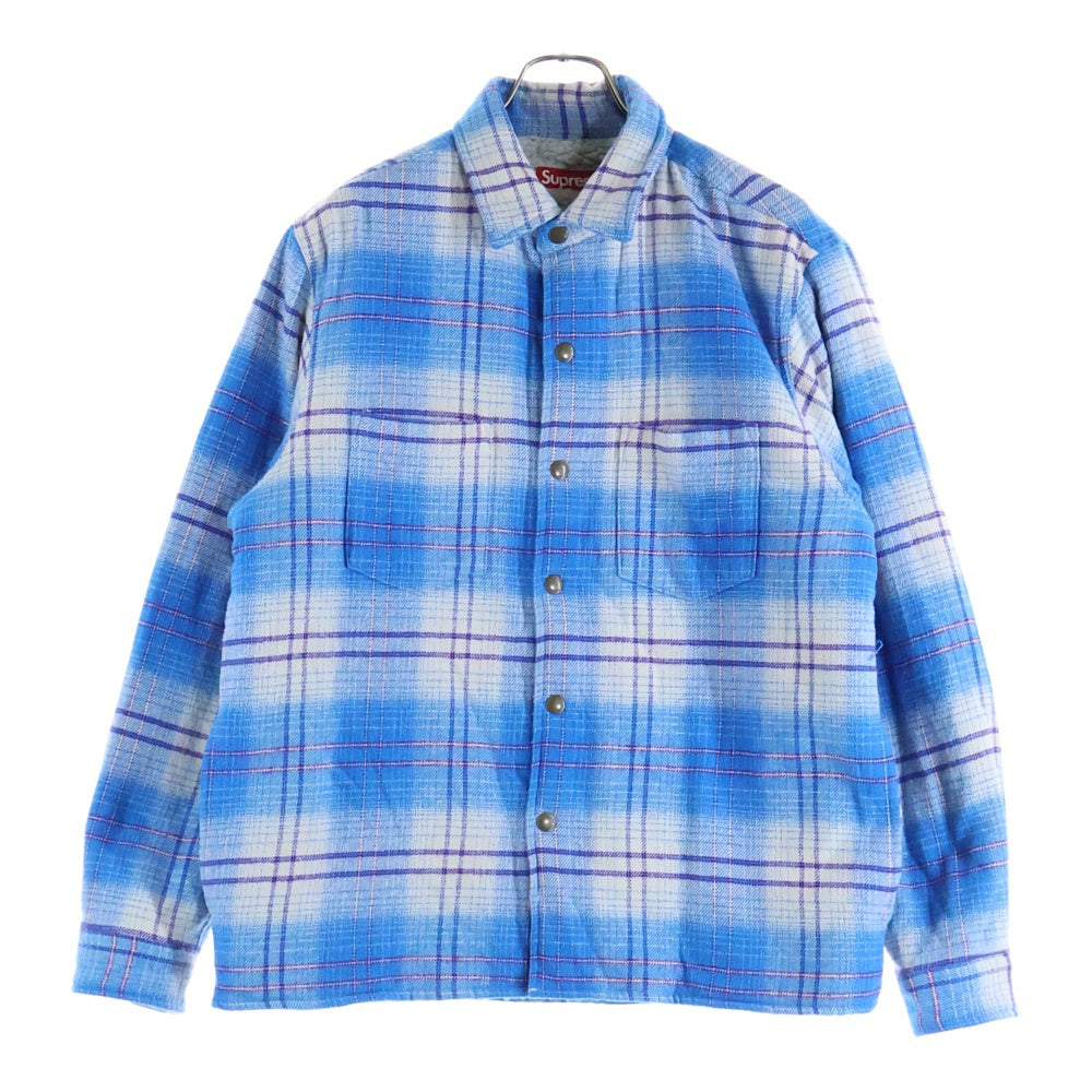 SUPREME(シュプリーム) 23AW Lined Flannel Snap バックロゴ刺繍 裏地ボアフランネル長袖シャツ ブルー調