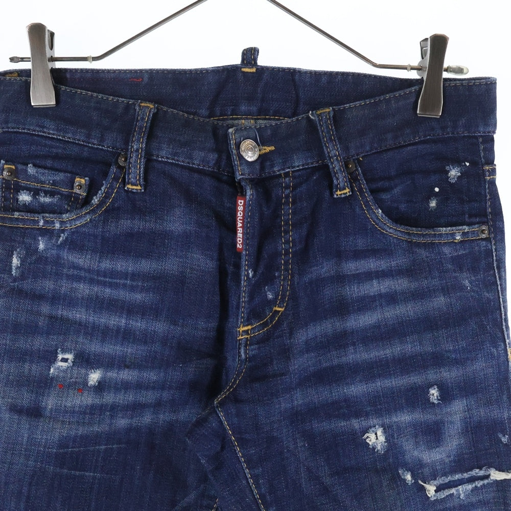 DSQUARED2(ディースクエアード) ボタンフライダメージデニムスキニーパンツ ウォッシュ加工 インディゴ S71LB0364 S30342