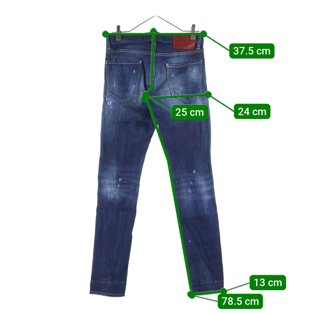 DSQUARED2(ディースクエアード) ボタンフライダメージデニムスキニーパンツ ウォッシュ加工 インディゴ S71LB0364 S30342