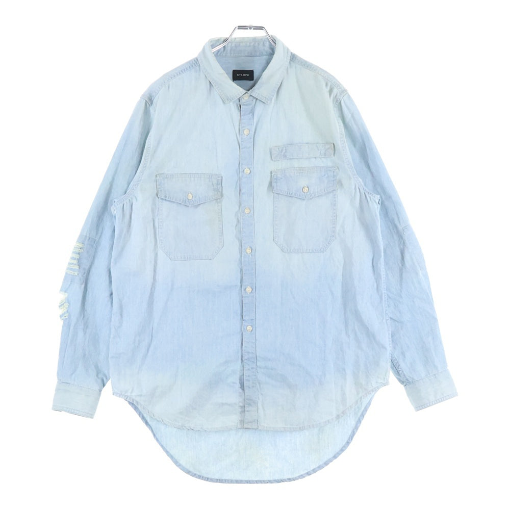 STAMPD(スタンプド) デニムシャツ ヴィンテージ コットン ダメージ加工 長袖シャツ ブルー