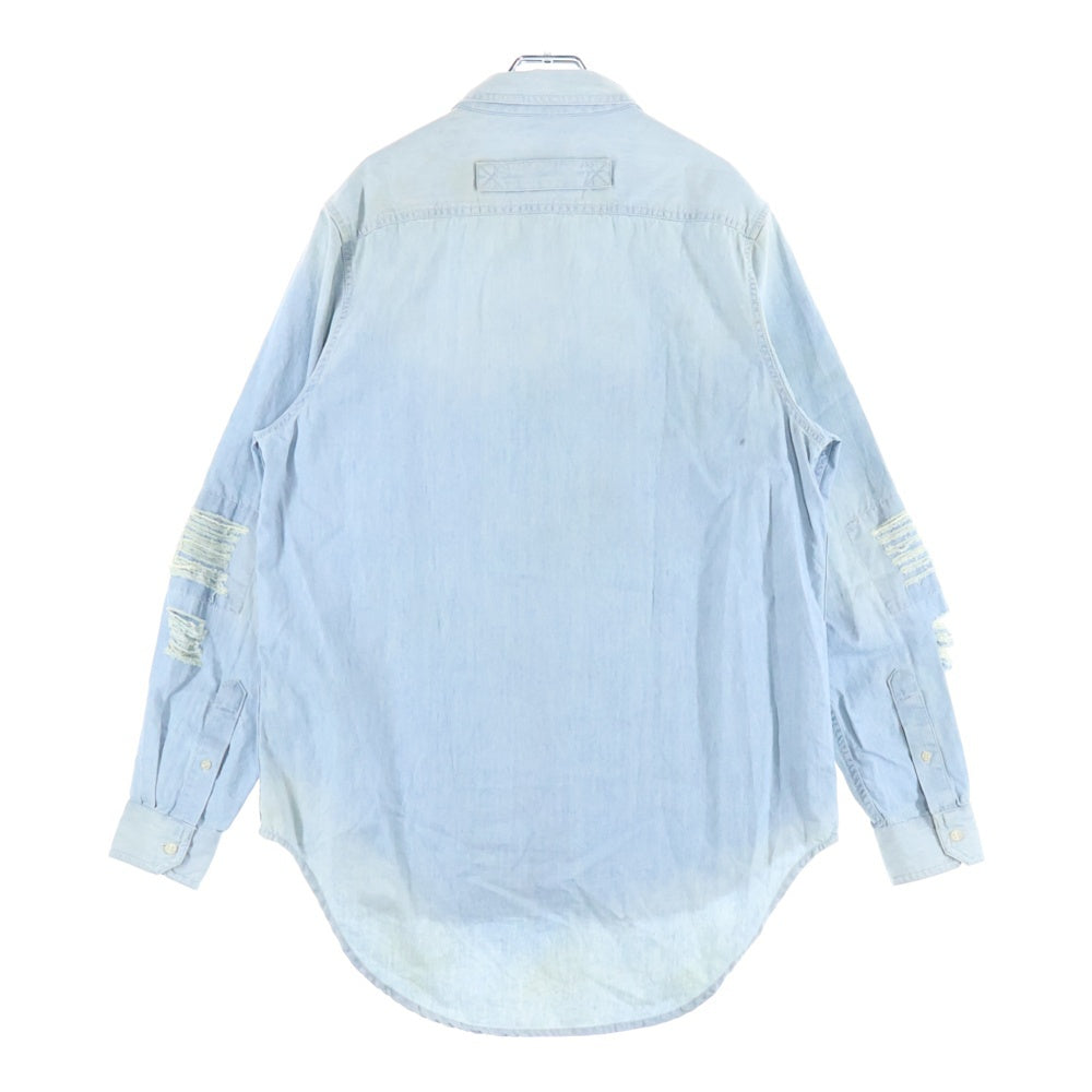 STAMPD(スタンプド) デニムシャツ ヴィンテージ コットン ダメージ加工 長袖シャツ ブルー