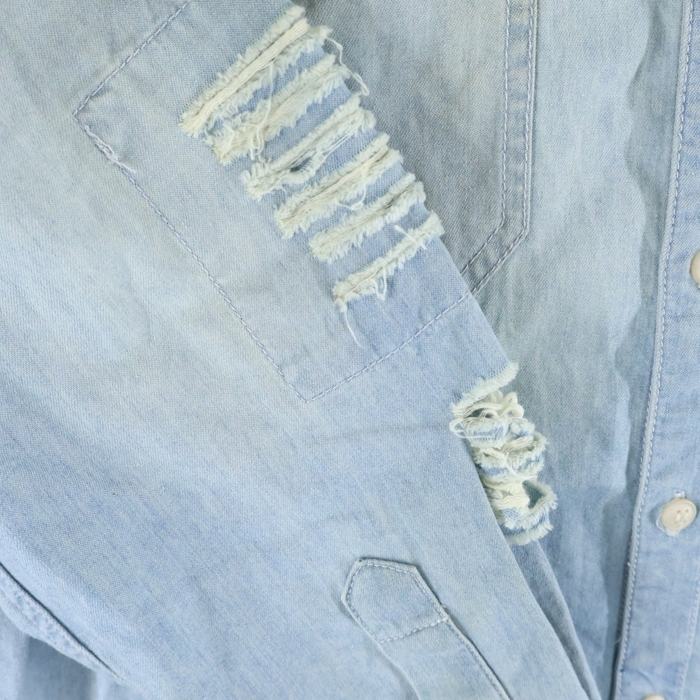 STAMPD(スタンプド) デニムシャツ ヴィンテージ コットン ダメージ加工 長袖シャツ ブルー