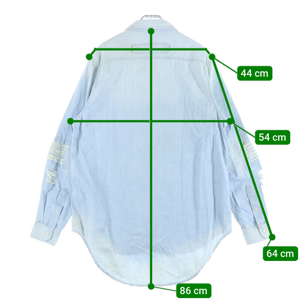 STAMPD(スタンプド) デニムシャツ ヴィンテージ コットン ダメージ加工 長袖シャツ ブルー