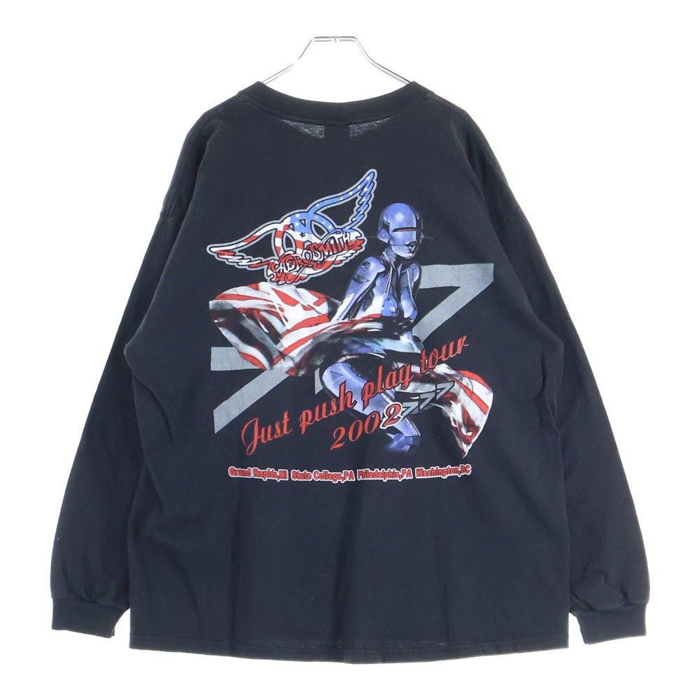 VINTAGE(ヴィンテージ) 00's AERO SMITH 2002 SORAYAMA JUST PUSH PLAY TOUR LS BOOTLEG エアロスミス ソラヤマ 星条旗 ブート 長袖Tシャツ カットソー ブラック