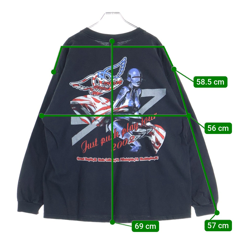 VINTAGE(ヴィンテージ) 00's AERO SMITH 2002 SORAYAMA JUST PUSH PLAY TOUR LS BOOTLEG エアロスミス ソラヤマ 星条旗 ブート 長袖Tシャツ カットソー ブラック