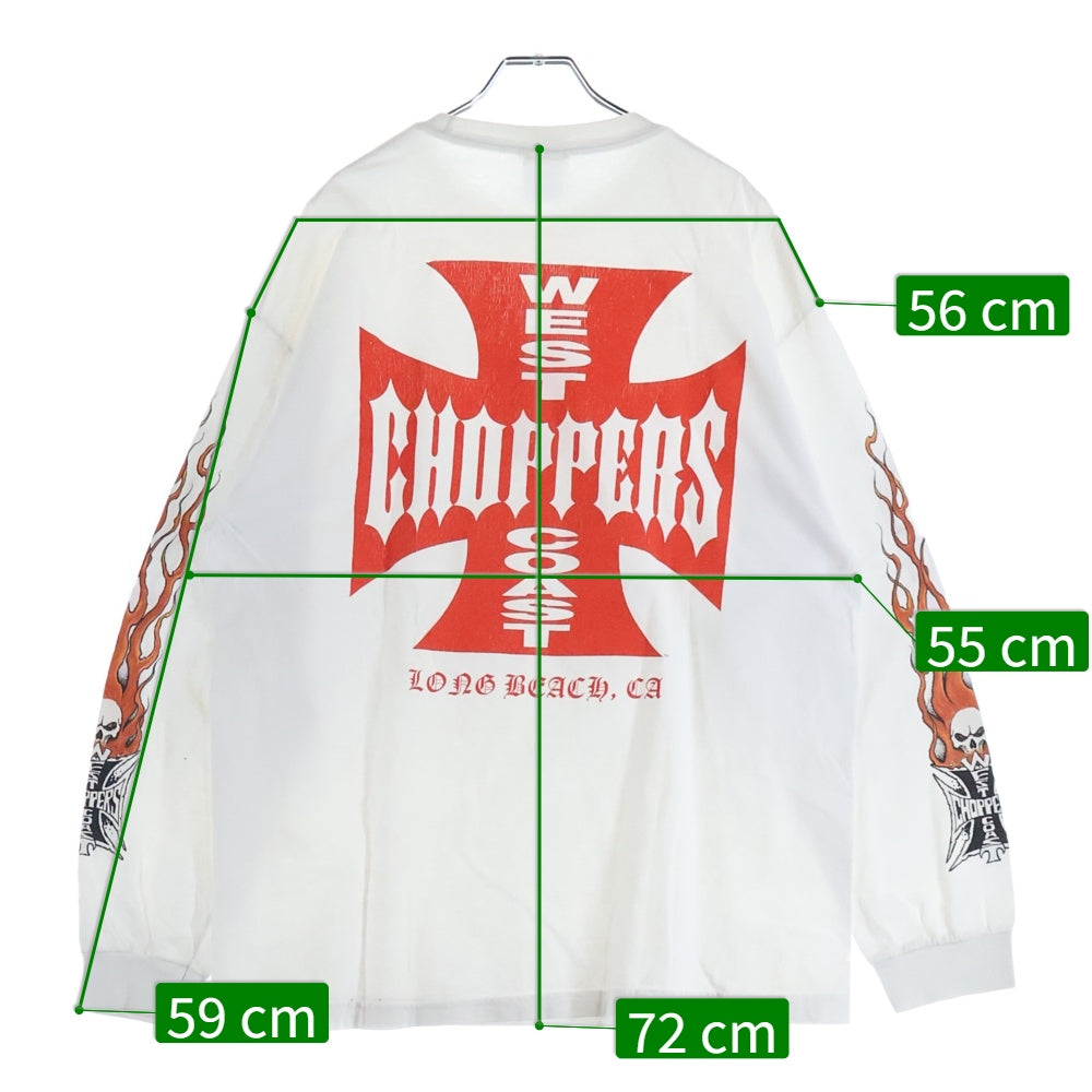 VINTAGE(ヴィンテージ) 00's WEST COAST CHOPPERS ウエストコーストチョッパーズ スカル フレーム アイアンクロス 長袖Tシャツ カットソー ホワイト