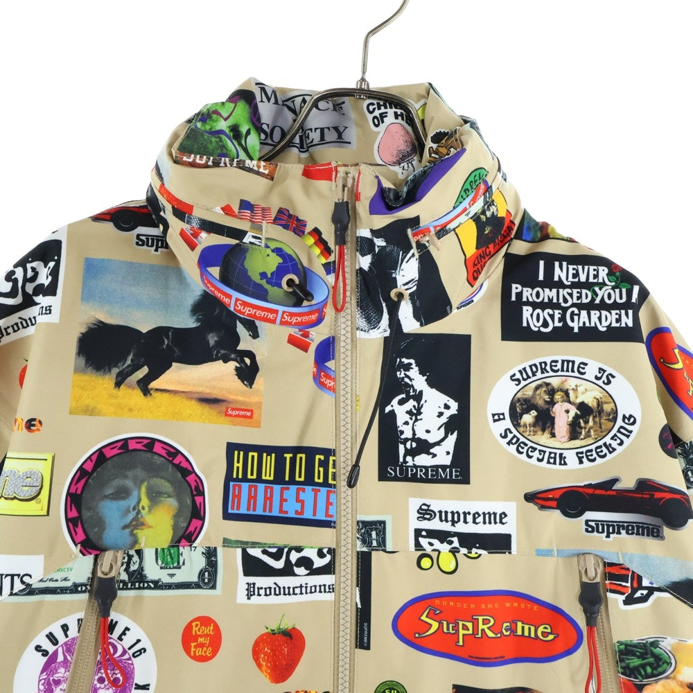 SUPREME(シュプリーム) 21SS GORE-TEX Stickers Shell Jacket ゴアテックス 総柄ジップアップ マウンテンパーカ ジャケット ベージュ