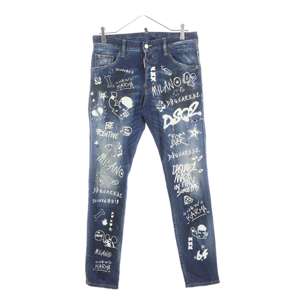 DSQUARED2(ディースクエアード) GRAFFITI SKATER JEAN グラフィティスケータージーンズ ボタンフライデニムパンツ インディゴ S74LB1099 S30685